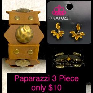 5/$20 🛍 Paparazzi 3 piece Brass set; Wrap Bracelet, Ring, Jacket Earrings